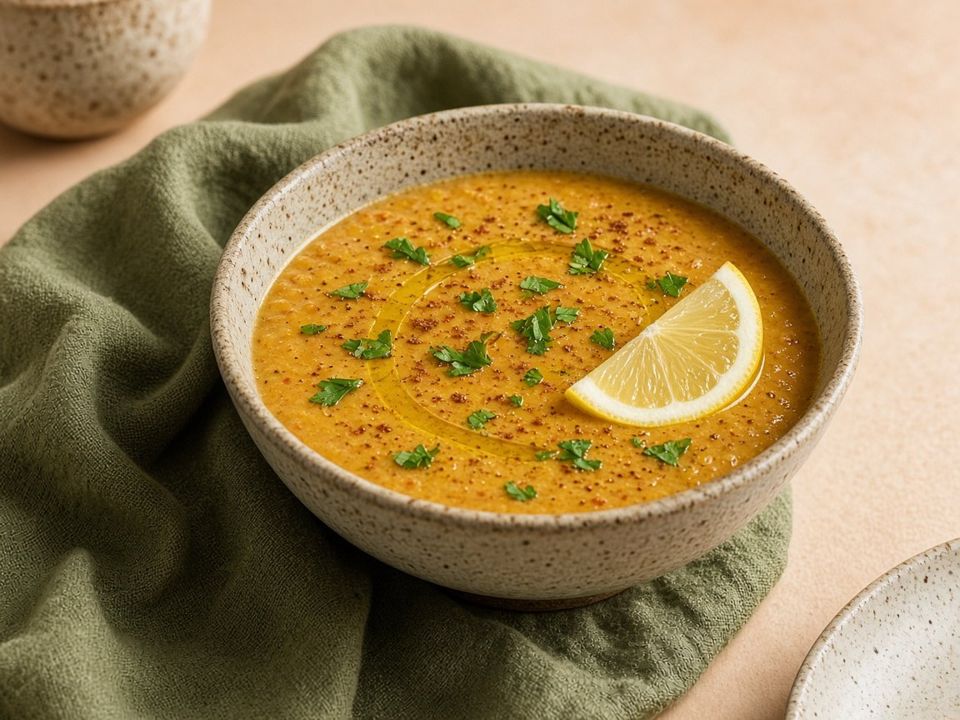 شوربة العدس الأحمر بالسبانخ